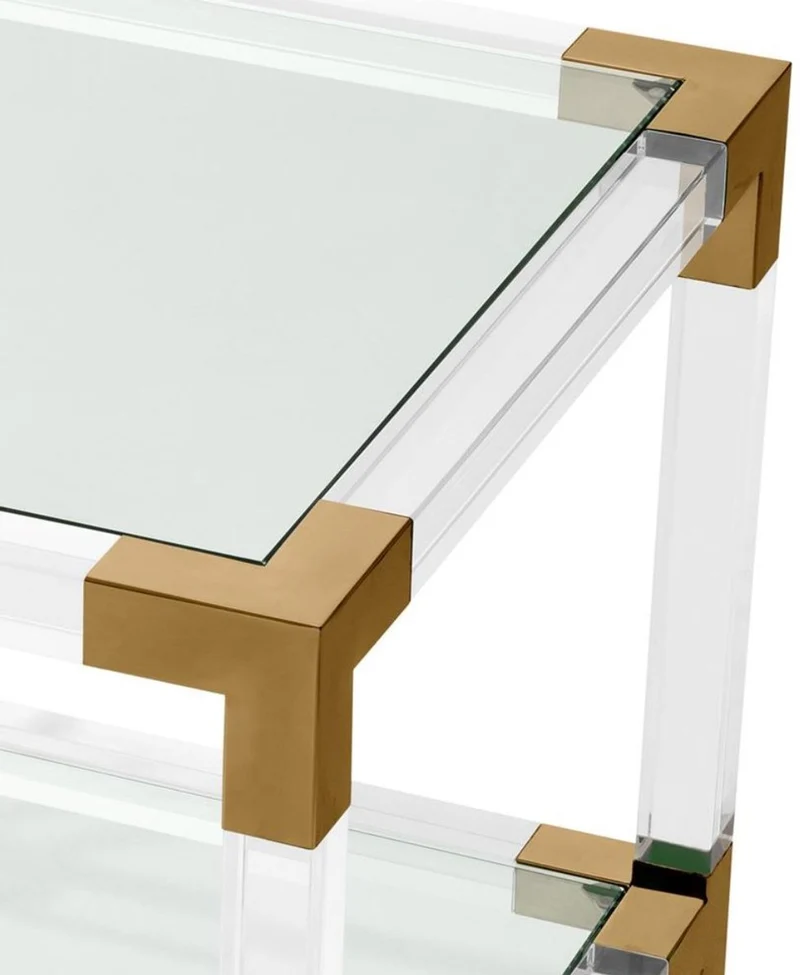 Casa Padrino Luxus Beistelltisch Messingfarben 60 x 60 x H. 60 cm - Wohnzimmer Möbel aus Acryl, Edelstahl und Glas