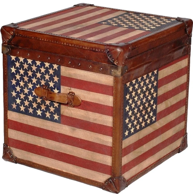 Casa Padrino Luxus Truhe Stars & Stripes Braun / Mehrfarbig 49 x 44 x H. 57 cm - Handgefertigte Echtleder Truhe im Kofferlook