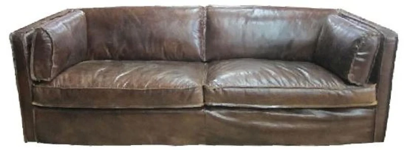 Casa Padrino Echtleder Sofa im englischen Stil Vintage Dunkelbraun 225 x 99 x H. 73 cm