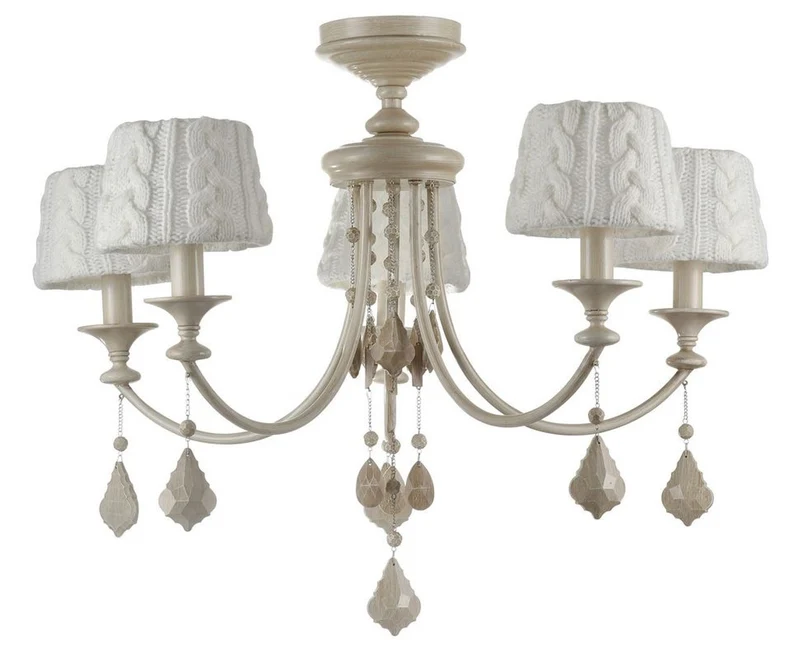 Casa Padrino Barock Kristall Kronleuchter 5-flammig in Beige - Ø 76 x H. 59 cm - Luxus Lüster