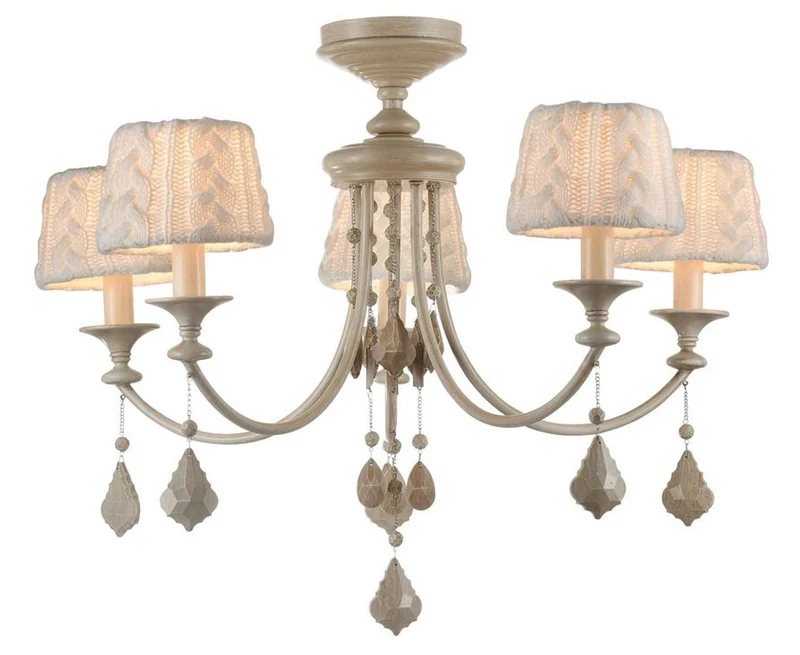 Casa Padrino Barock Kristall Kronleuchter 5-flammig in Beige - Ø 76 x H. 59 cm - Luxus Lüster