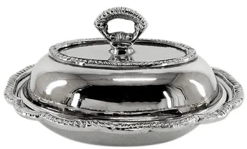 Casa Padrino Jugendstil Schale mit Deckel Silber 21 x 17 x H. 10 cm - Serviertablett mit Deckel - Restaurant Accessoires - Gastronomie Accessoires - Barock & Jugendstil Esszimmer Accessoires
