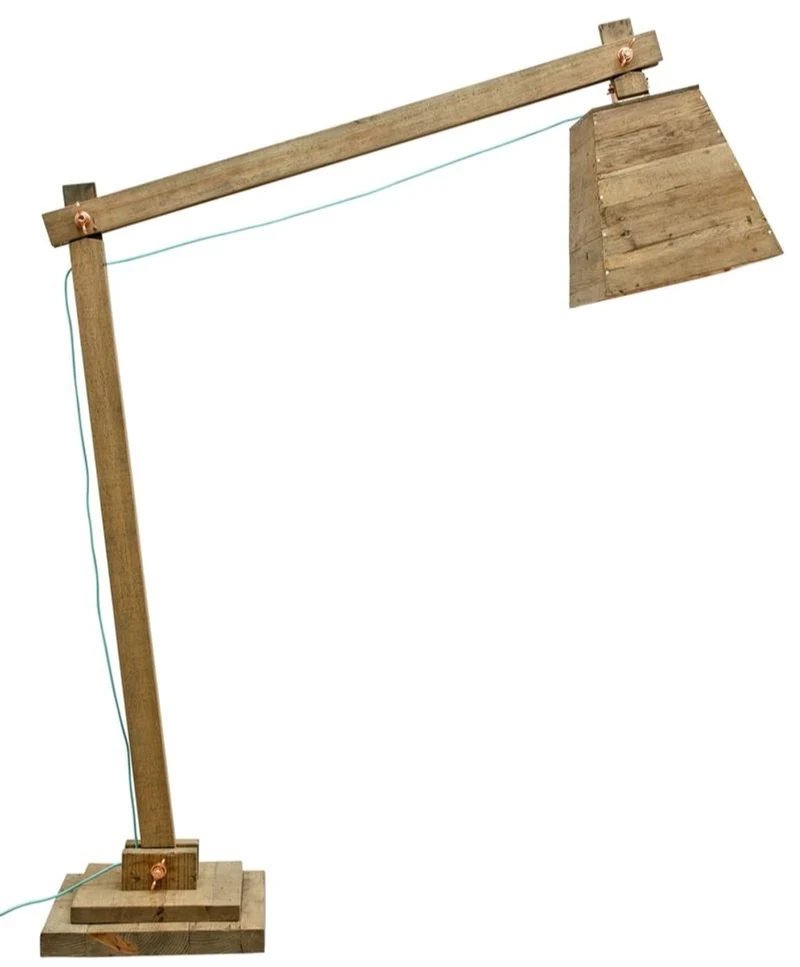 Casa Padrino Kiefernholz Stehleuchte Naturfarben 190 x 52 x H. 220 cm - Luxus Stehlampe mit aqua blauem Kabel