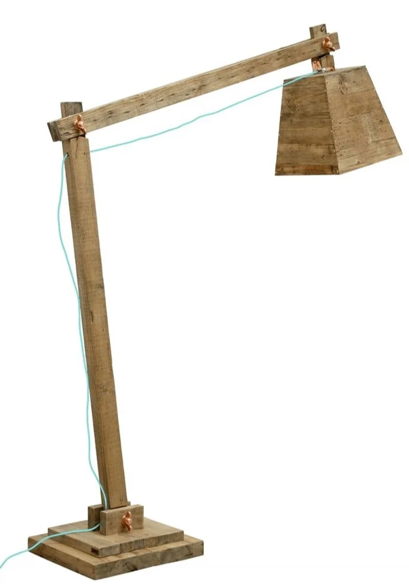 Casa Padrino Kiefernholz Stehleuchte Naturfarben 190 x 52 x H. 220 cm - Luxus Stehlampe mit aqua blauem Kabel