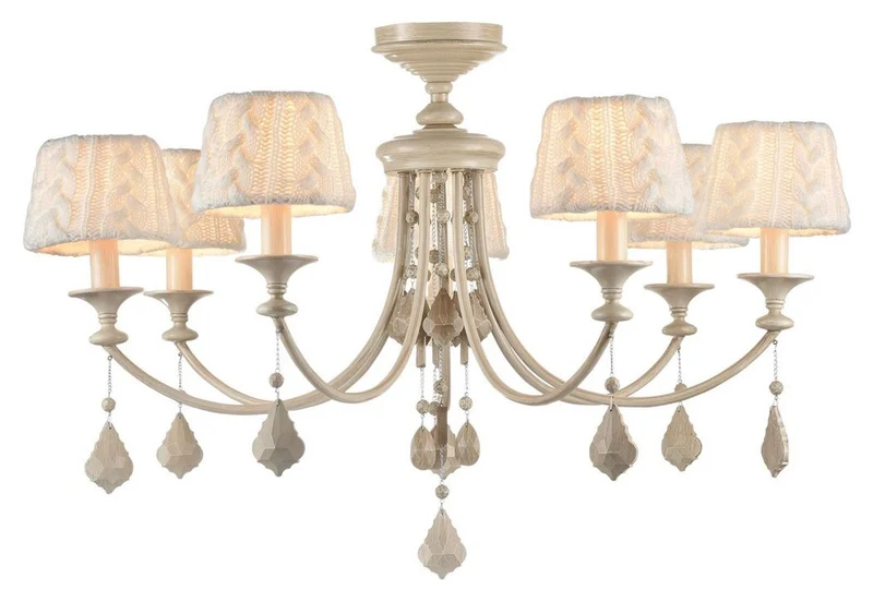 Casa Padrino Barock Kristall Kronleuchter 7-flammig in Beige - Ø 87 x H. 59 cm - Luxus Lüster für gehobene Wohnräume