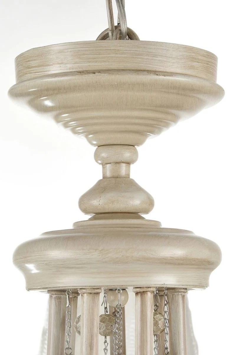 Casa Padrino Barock Kristall Kronleuchter 7-flammig in Beige - Ø 87 x H. 59 cm - Luxus Lüster für gehobene Wohnräume