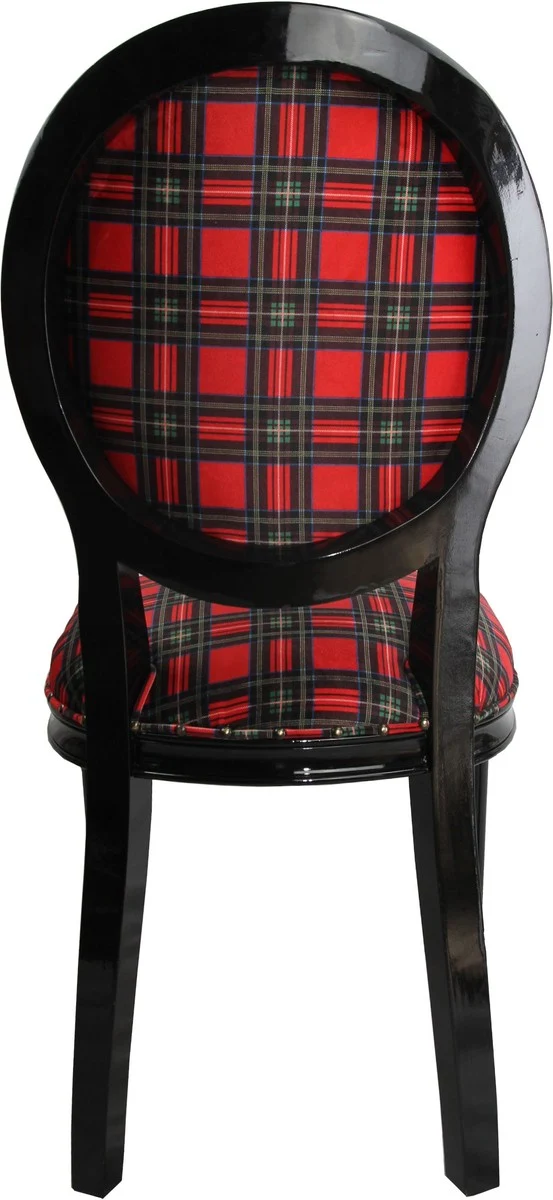 Casa Padrino Barock Luxus Esszimmer Stuhl ohne Armlehnen Schottland Karo / Schwarz Man - Designer Stuhl - Limited Edition