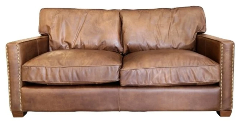 Casa Padrino Luxus Echtleder 2er Sofa im englischen Stil Braun 182 x 100 x H. 89 cm