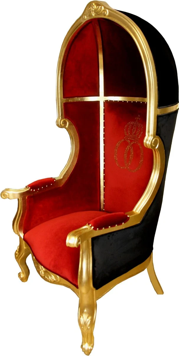 Pompöös by Casa Padrino Luxus Ballon Barock Sessel Bordeaux / Schwarz / Gold mit glitzernder Krone - Pompööser Barock Sessel designed by Harald Glööckler