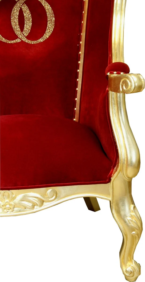 Pompöös by Casa Padrino Luxus Ballon Barock Sessel Bordeaux / Schwarz / Gold mit glitzernder Krone - Pompööser Barock Sessel designed by Harald Glööckler