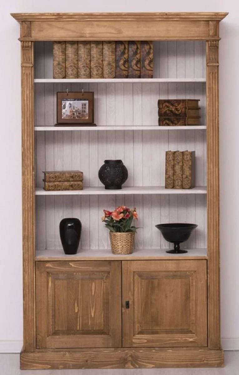 Casa Padrino Landhausstil Bücherschrank Braun / Grau 120 x 39 x H. 197 cm - Massivholz Schrank - Wohnzimmerschrank - Büroschrank - Landhausstil Möbel
