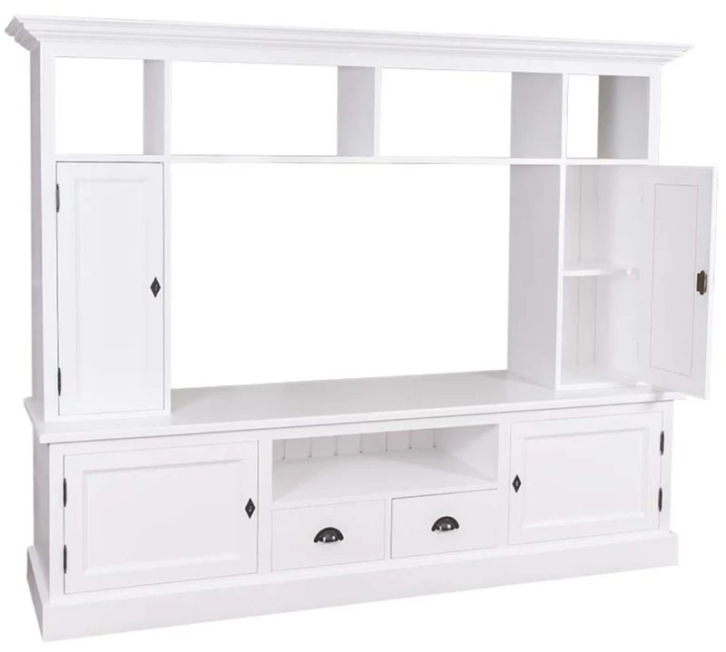 Casa Padrino Landhausstil Fernsehschrank mit 4 Türen und 2 Schubladen in Weiß 207 x 46 x H. 166 cm