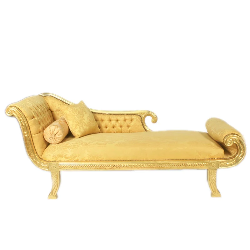 Casa Padrino Barock Chaiselongue Modell XXL Gold Muster / Gold Linke Seite - Antik Stil - Liege Wohnzimmer Möbel