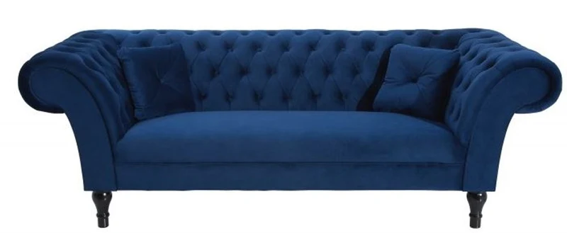 Casa Padrino Chesterfield Sofa in Blau 225 x 90 x H. 79 cm - Designer Chesterfield Sofa