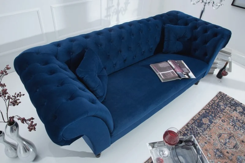 Casa Padrino Chesterfield Sofa in Blau 225 x 90 x H. 79 cm - Designer Chesterfield Sofa