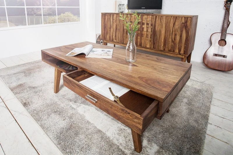 Casa Padrino Designer Massivholz Couchtisch Natur 120 x H. 40 cm - Salon Wohnzimmer Tisch