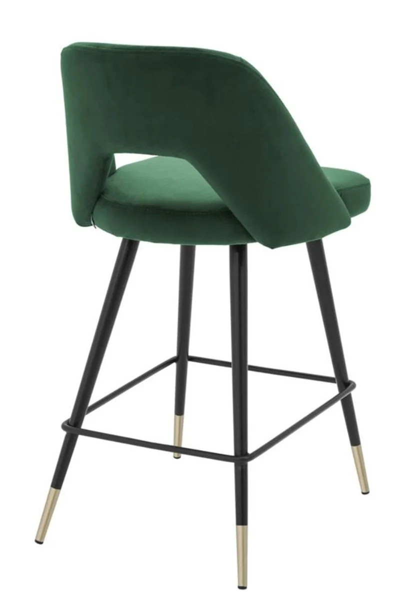 Casa Padrino Luxus Barstuhl Grün / Schwarz 50 x 50 x H. 90 cm - Luxus Barhocker mit Rückenlehne
