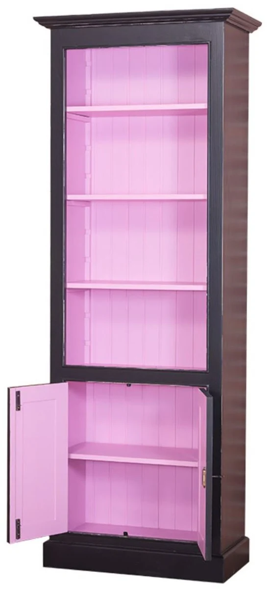 Casa Padrino Landhausstil Bücherschrank Antik Stil Schwarz / Rosa 78 x 39 x H. 210 cm