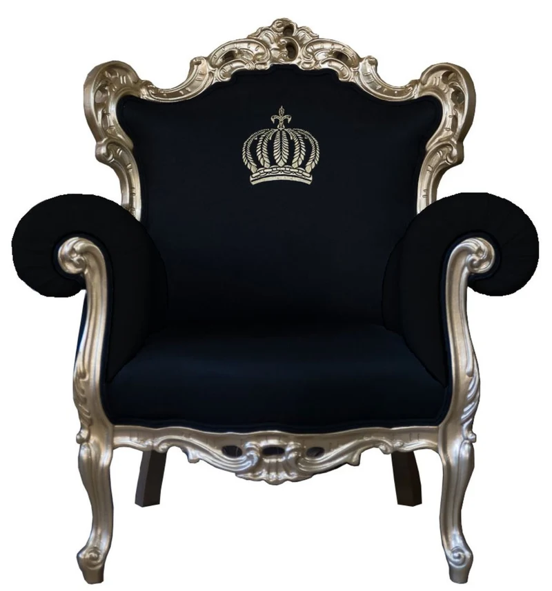 Casa Padrino Luxus Barock Sessel Pompöös von Harald Glööckler in Schwarz und Gold, 95 x 80 x 105 cm