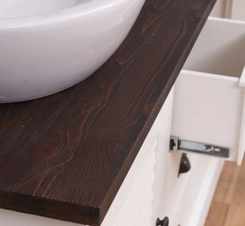 Casa Padrino Landhausstil Badezimmer Set Weiß / Dunkelbraun - 1 Doppelwaschtisch & 2 Wandspiegel - Massivholz Badezimmermöbel im Landhausstil
