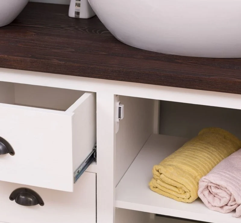 Casa Padrino Landhausstil Badezimmer Set Weiß / Dunkelbraun - 1 Doppelwaschtisch & 2 Wandspiegel - Massivholz Badezimmermöbel im Landhausstil