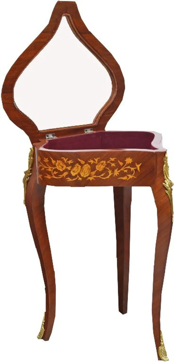 Casa Padrino Barock Beistelltisch Mahagoni Intarsien / Gold H75 x 55 cm - Ludwig XVI Antik Stil Tisch - Möbel