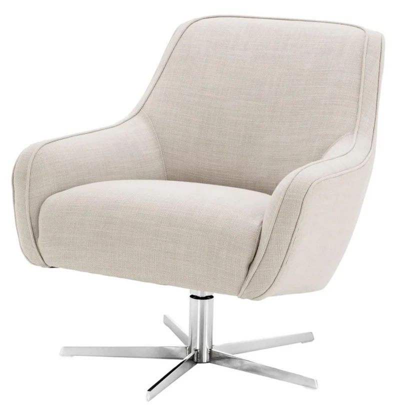 Casa Padrino Drehsessel Naturfarben / Silber 76 x 80 x H. 82 cm - Luxus Möbel