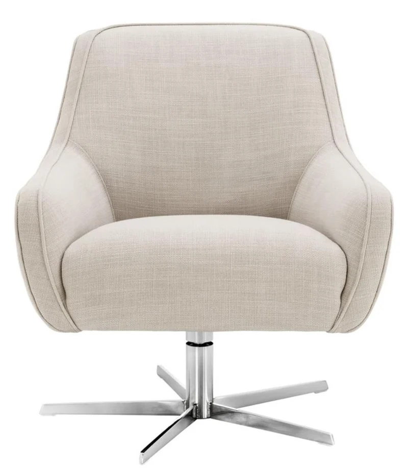 Casa Padrino Drehsessel Naturfarben / Silber 76 x 80 x H. 82 cm - Luxus Möbel