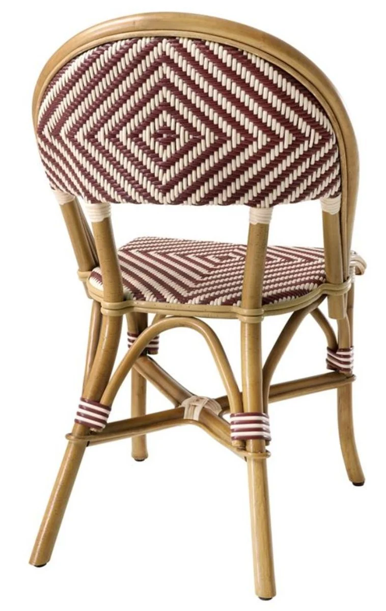 Casa Padrino Luxus Rattanstuhl im Barock Stil Naturfarben / Burgundy / Weiß 46 x 60 x H. 83 cm - Handgefertigtes Wintergarten Möbel