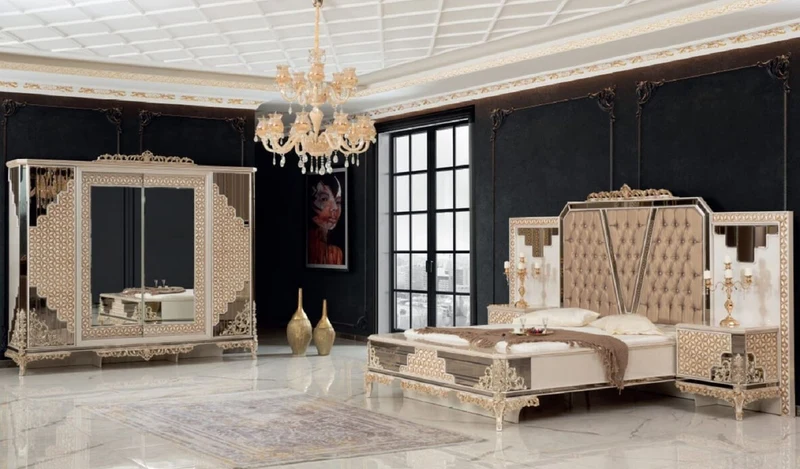 Casa Padrino Luxus Barock Schlafzimmer Set Weiß / Gold - 1 Doppelbett mit Kopfteil & 2 Nachttische - Schlafzimmer Möbel im Barockstil - Edel & Prunkvoll