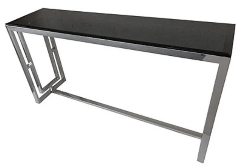 Casa Padrino Konsole Silber / Schwarz 150 x 40 x H. 78 cm - Konsolentisch mit schwarzer Glasplatte