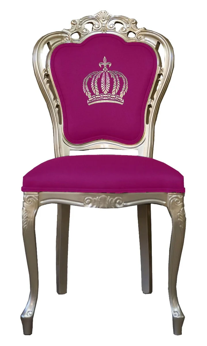Casa Padrino Luxus Barock Esszimmerstuhl Pompöös von Harald Glööckler in Pink / Gold - 48 x 54 x 105 cm