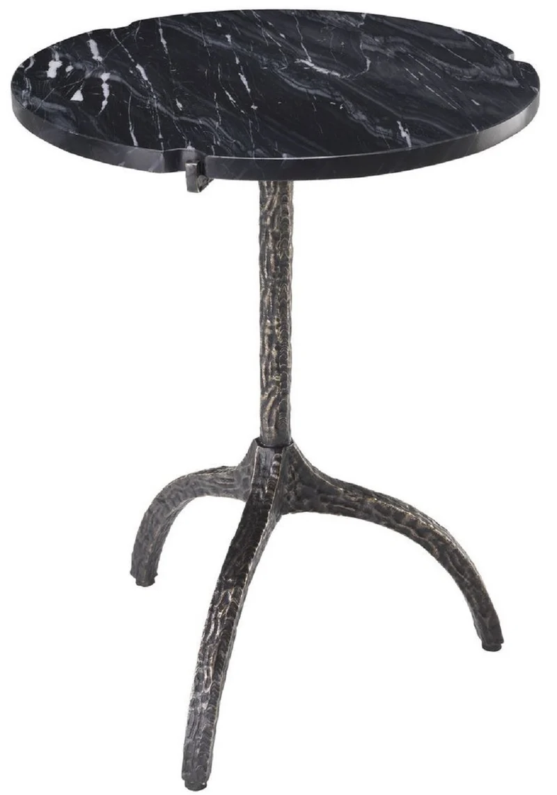 Casa Padrino Luxus Beistelltisch Bronzefarben / Schwarz Ø 45 x H. 58,5 cm - Messing Tisch mit Marmorplatte - Wohnzimmer Möbel - Luxus Möbel