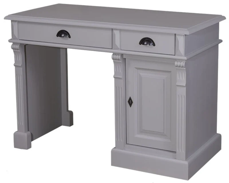 Casa Padrino Landhausstil Schreibtisch mit 2 Schubladen und Tür Grau 110 x 55 x H. 78 cm - Massives Kiefernholz Büromöbel