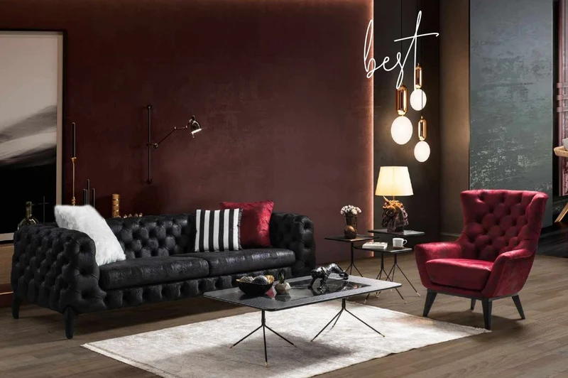 Casa Padrino Luxus Chesterfield Sessel Bordeauxrot / Schwarz 85 x 85 x H. 95 cm - Wohnzimmer Sessel - Chesterfield Wohnzimmer Möbel