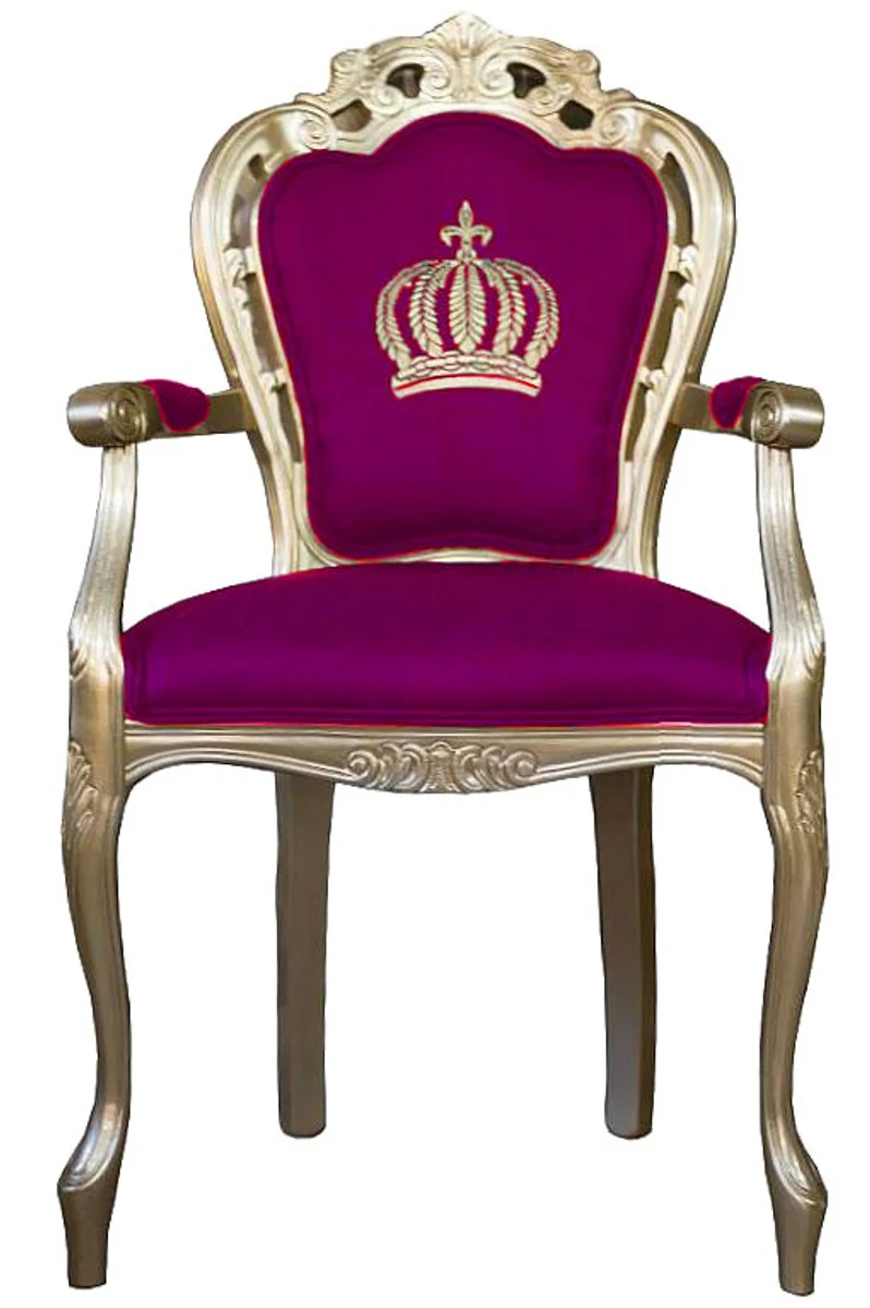 Casa Padrino Luxus Barock Esszimmerstuhl Pompöös von Harald Glööckler Pink / Gold - 48 x 54 x 105 cm