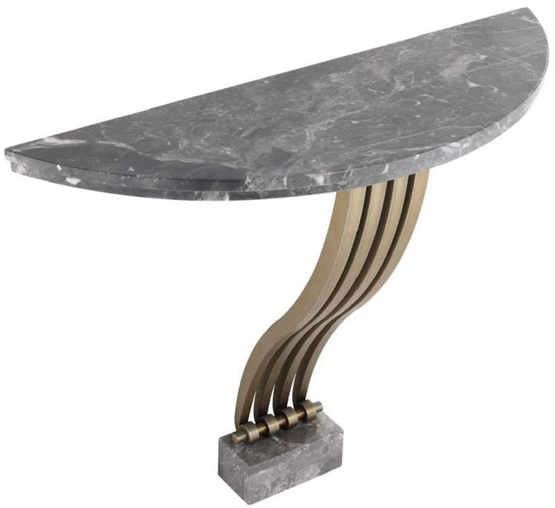 Casa Padrino Designer Konsole Grau / Messingfarben 99 x 35 x H. 77,5 cm - Marmor Konsolentisch mit Edelstahl Gestell - Designer Möbel - Luxus Qualität