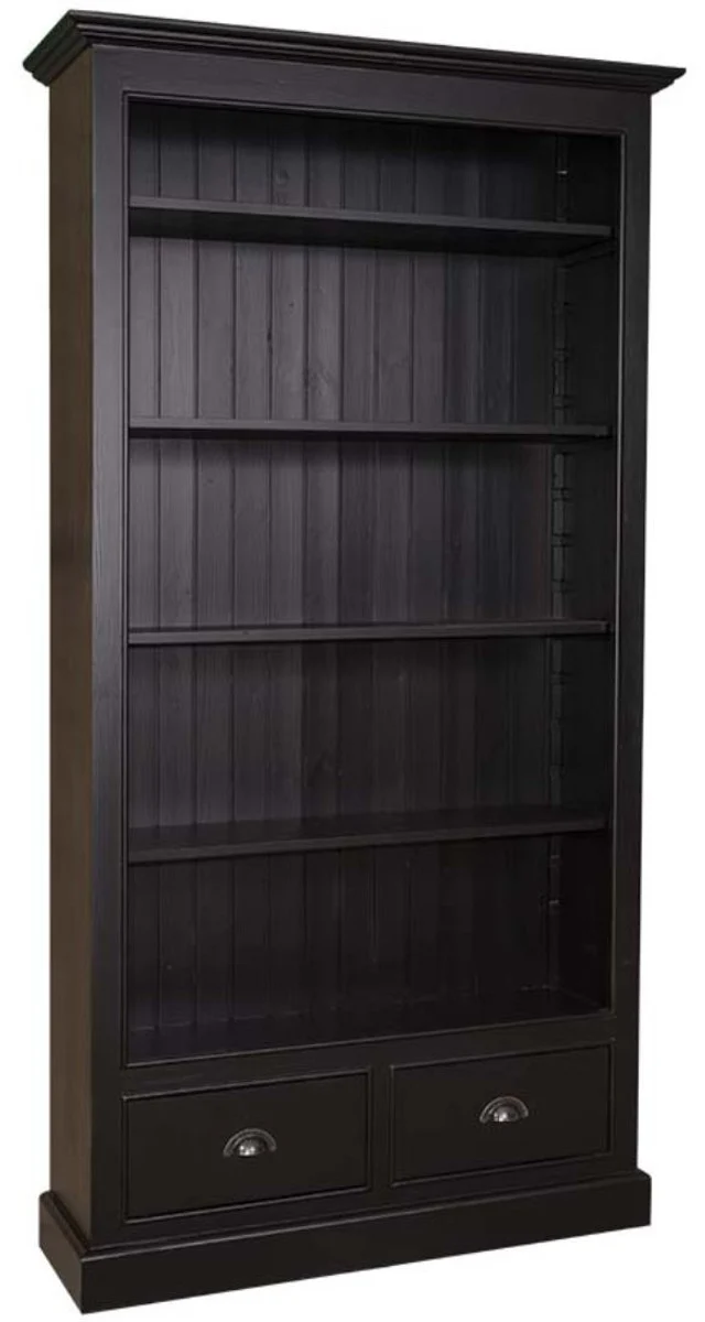 Casa Padrino Landhausstil Bücherschrank Schwarz 109 x 39 x H. 210 cm - Massives Kiefernholz und Metall