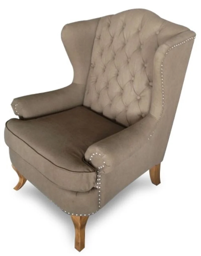 Casa Padrino Luxus Chesterfield Ohrensessel in Hellbraun, Maße 87 x 89 x H. 109 cm - Klassisches Wohnzimmermöbel