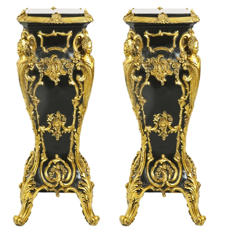 Casa Padrino Barock Marmor Säulen Set in Gold und Schwarz - 35 x 35 x H. 85 cm - 2er Set Luxus Sockel
