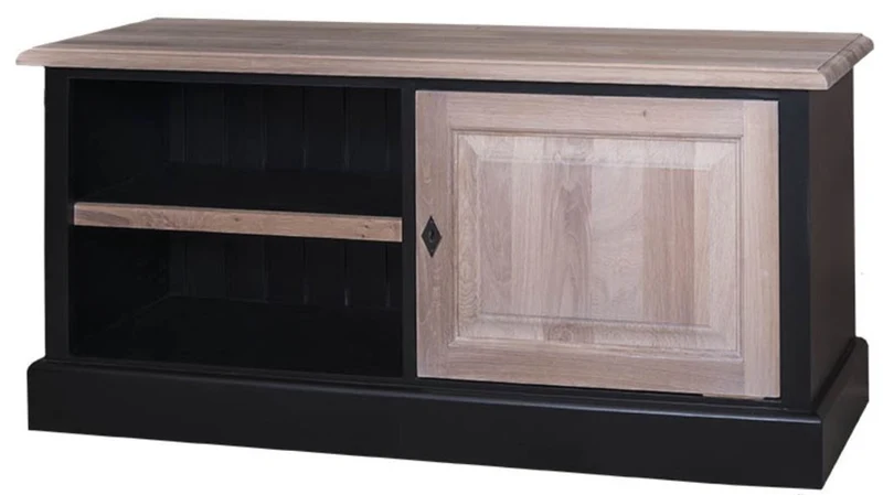 Casa Padrino Landhausstil TV Sideboard, Fernsehschrank aus massivem Kiefernholz, schwarz / naturfarben, 120 x 40 x 50 cm
