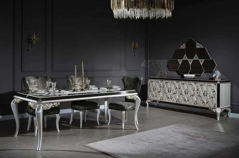 Casa Padrino Luxus Barock Esszimmer Set Grün / Gold / Weiß - 1 Esstisch mit Glasplatte & 6 Esszimmerstühle - Edle Esszimmer Möbel im Barockstil