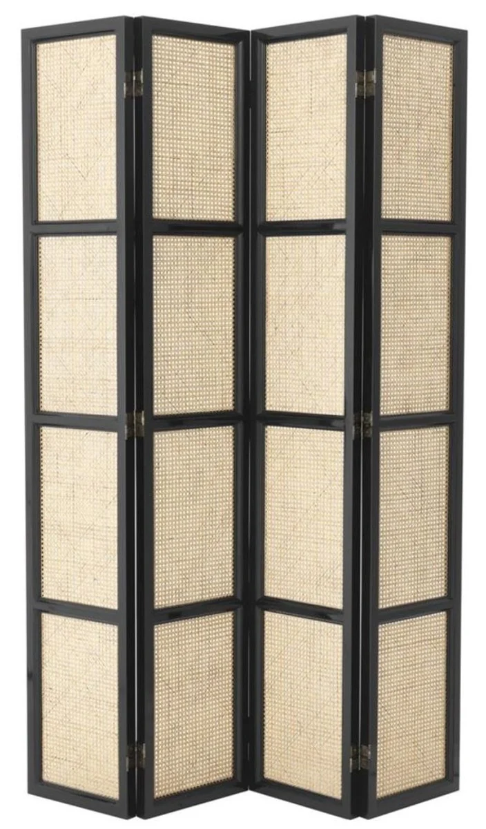 Casa Padrino Luxus Raumteiler Schwarz / Naturfarben 163 x H. 225 cm - Limited Edition