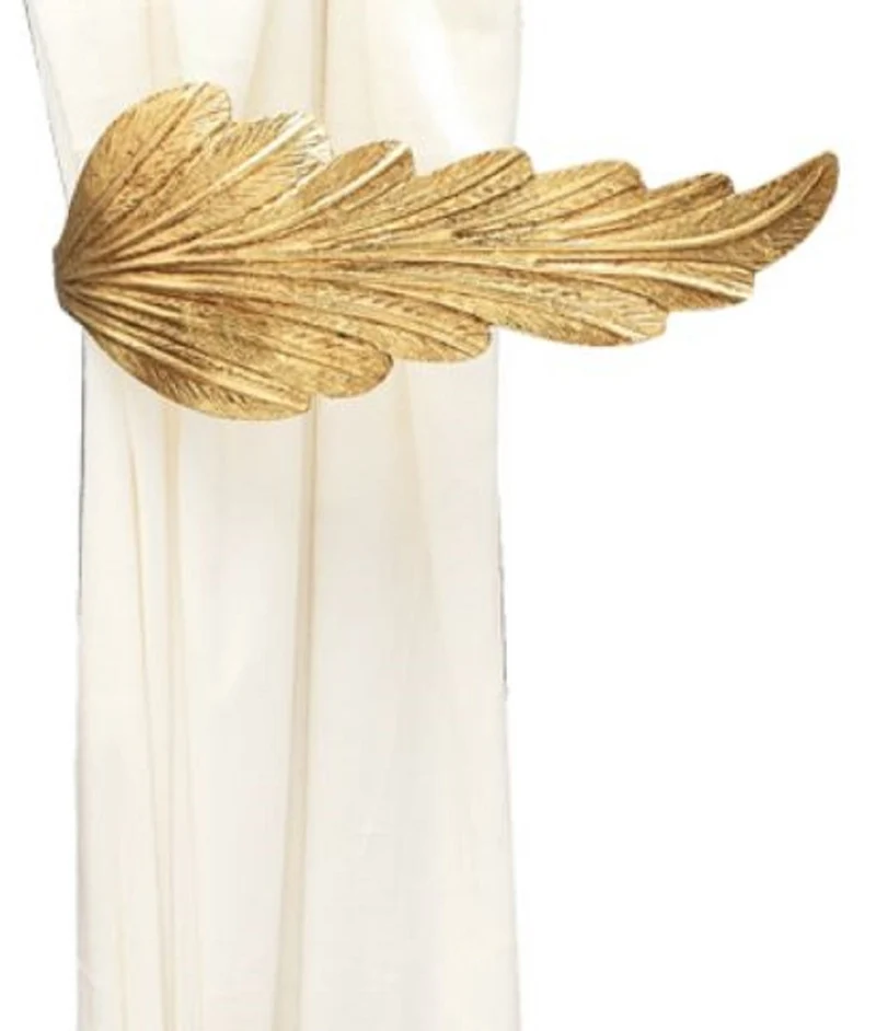 Casa Padrino Luxus Vorhanghalter Gold 33 x 16 x H. 14 cm - Eleganter Messing Gardienenhalter in Blattform - Luxus Deko Accessoires