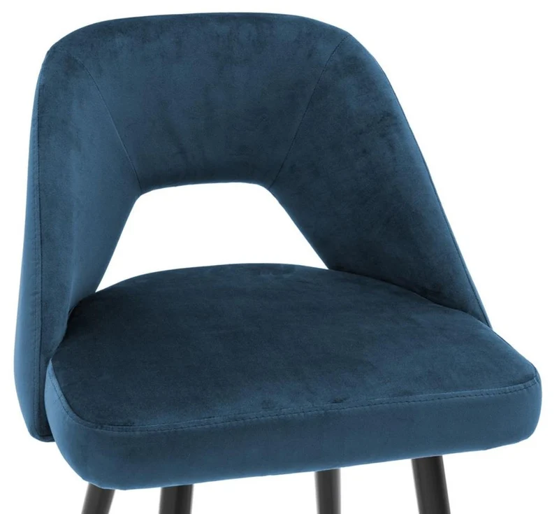 Casa Padrino Luxus Barstuhl Blau / Schwarz 50 x 50 x H. 100 cm - Barhocker mit Rückenlehne und Messing Akzenten