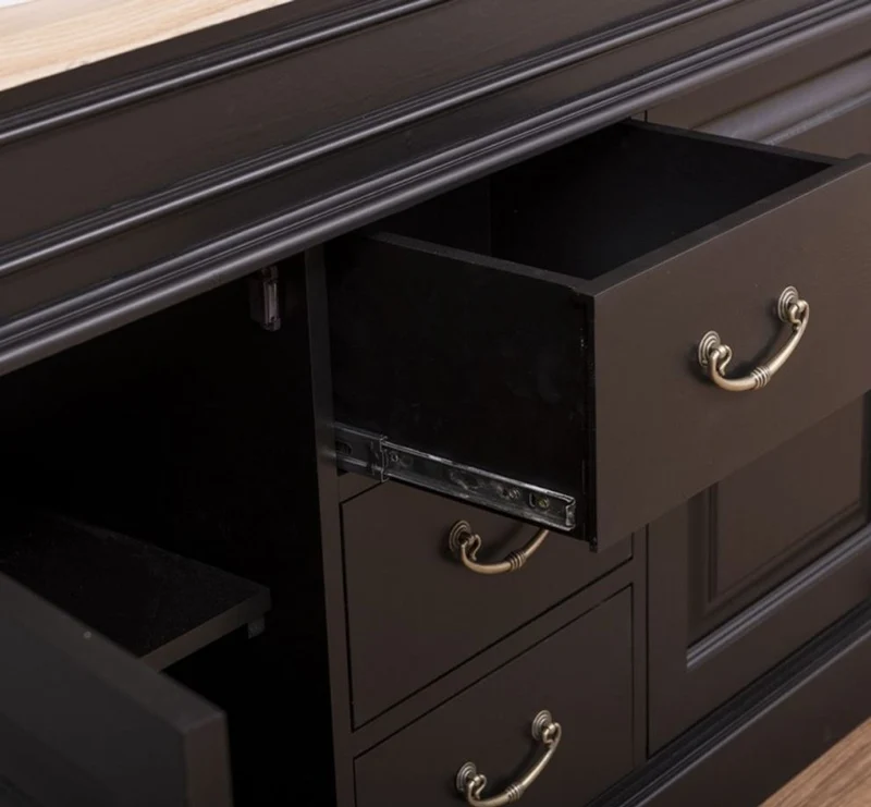Casa Padrino Landhausstil Badezimmer Set Schwarz / Naturfarben - 1 Doppelwaschtisch & 1 Wandspiegel - Massivholz Badezimmermöbel im Landhausstil