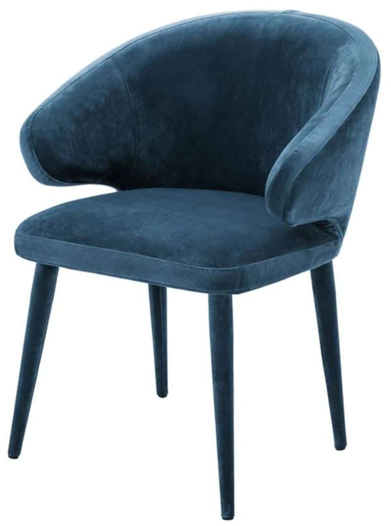 Casa Padrino Designer Esszimmerstuhl mit Armlehnen in Blau - 62 x 55 x H. 79 cm