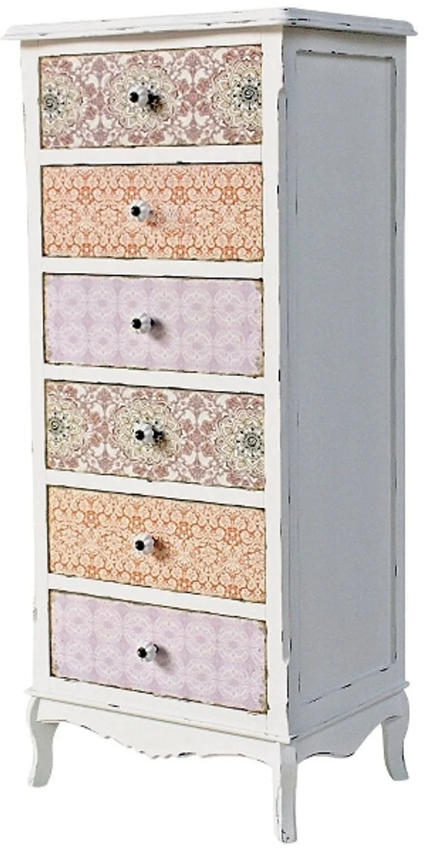 Casa Padrino Landhausstil Kommode Shabby Chic Design, Antik Weiß / Mehrfarbig, 52 x 38 x H. 120 cm