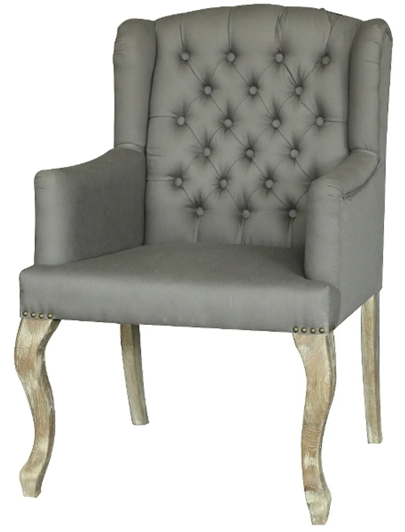 Casa Padrino Chesterfield Esszimmerstuhl mit Armlehnen in Frostgrau - 65 x 70 x H. 96 cm