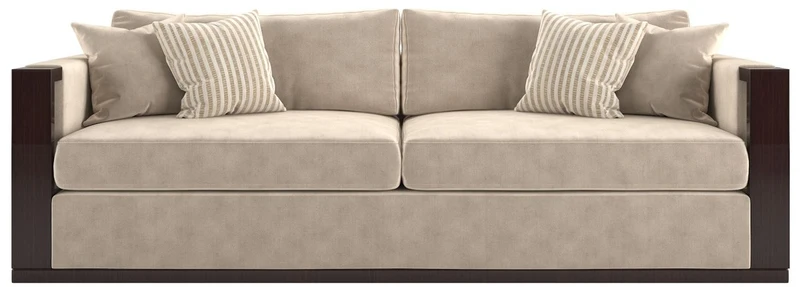 Casa Padrino Luxus Art Deco Wohnzimmer Set Beige / Dunkelbraun Hochglanz / Gold - 2 Sofas & 2 Sessel & 1 Couchtisch & 2 Beistelltische - Edle Wohnzimmer Möbel - Luxus Qualität
